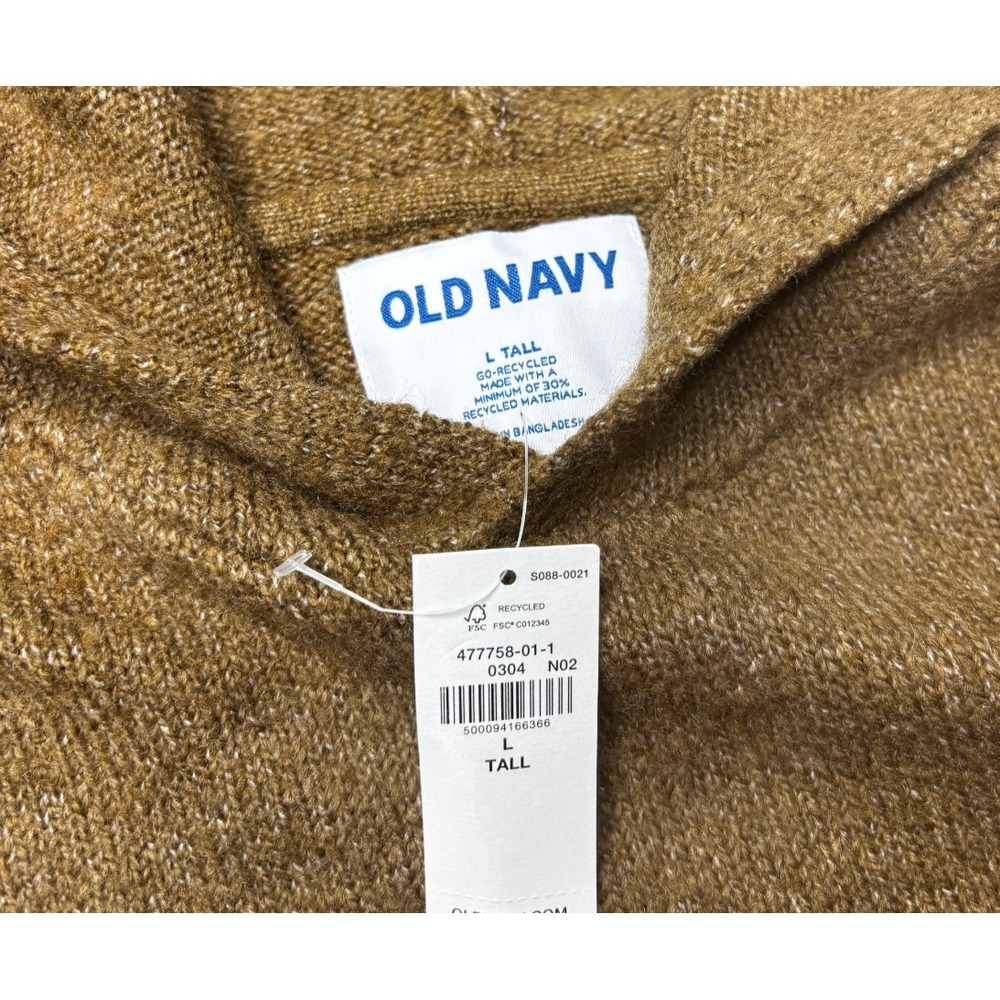 Old Navy Men's Pullover Hooded Sweater Knit Brown Tan Size Large Tall New - Picture 3 of 4